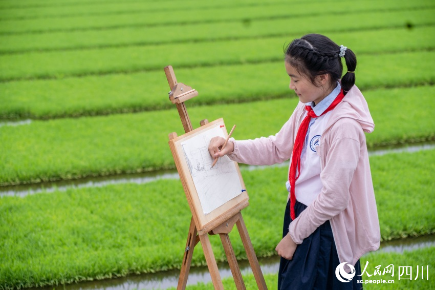 在老師指導(dǎo)下，學(xué)生們?cè)谘硖镏袑?xiě)生。翁光建攝