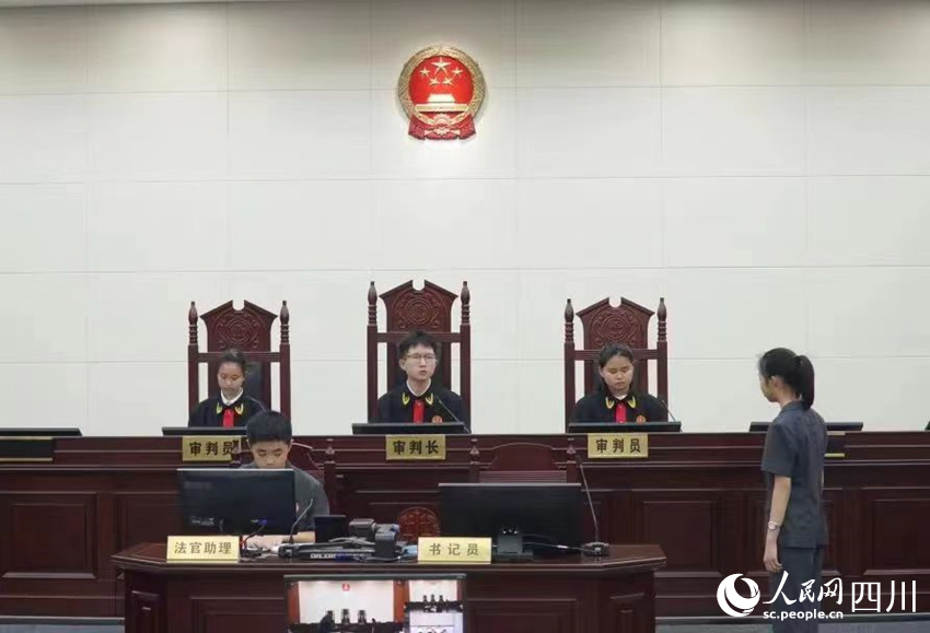 25名資陽市馬鞍學校學生分別扮演審判員、公訴人、訴訟代理人等角色。陳明攝