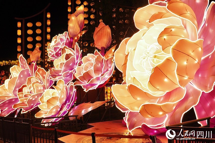 “嘉年華”現(xiàn)場，色彩運用大膽獨特燈組《花好月圓》吸睛。人民網(wǎng) 趙祖樂攝