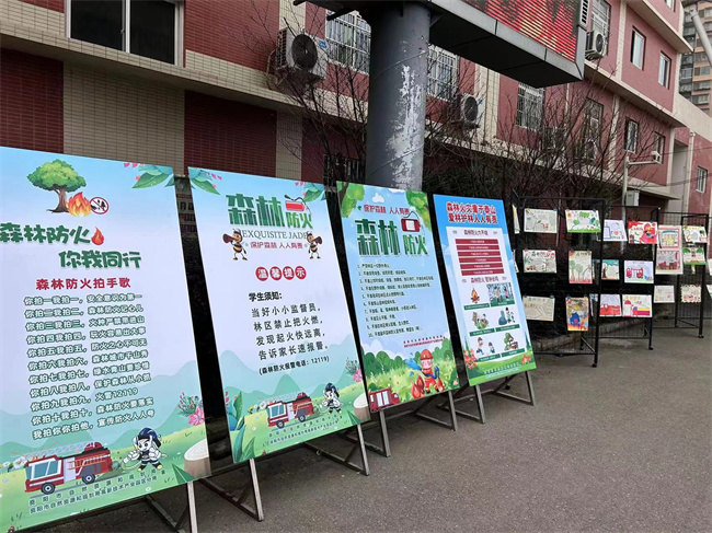 “2024年資陽市中小學校森林防滅火主題教育”啟動儀式，標識科普宣傳。圖片來源：楊維麗