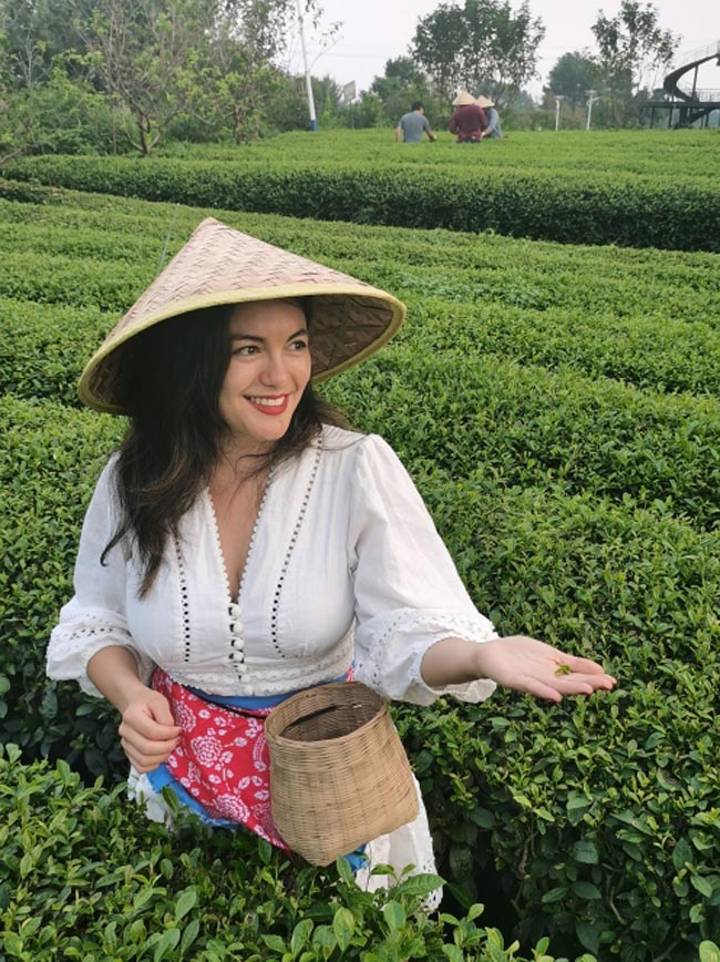 外國記者體驗采茶過程。人民網(wǎng)記者 劉海天攝