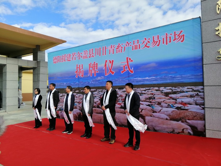 省國投公司投建的若爾蓋縣川甘青畜產(chǎn)品交易市場揭牌儀式。省國投公司供圖