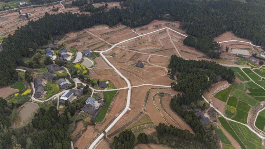 劍閣縣劍門關鎮機耕示范片鳥瞰圖。劍閣縣煙草專賣局供圖
