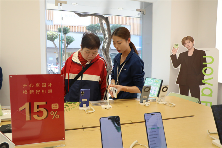 市民了解手機(jī)參與國補(bǔ)詳細(xì)情況。翠屏區(qū)融媒體中心供圖
