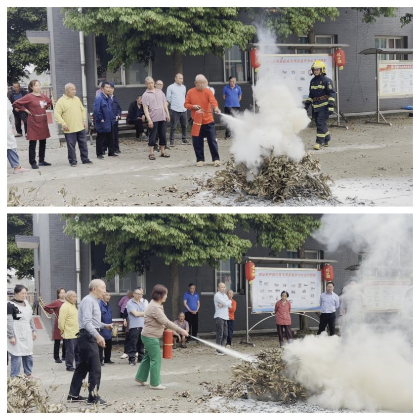 指導養老院員工實操滅火。眉山天府新區消防救援大隊供圖