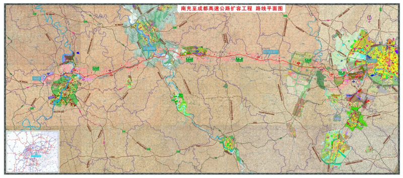 南充至成都高速公路擴容工程路線平面圖。蜀道集團供圖