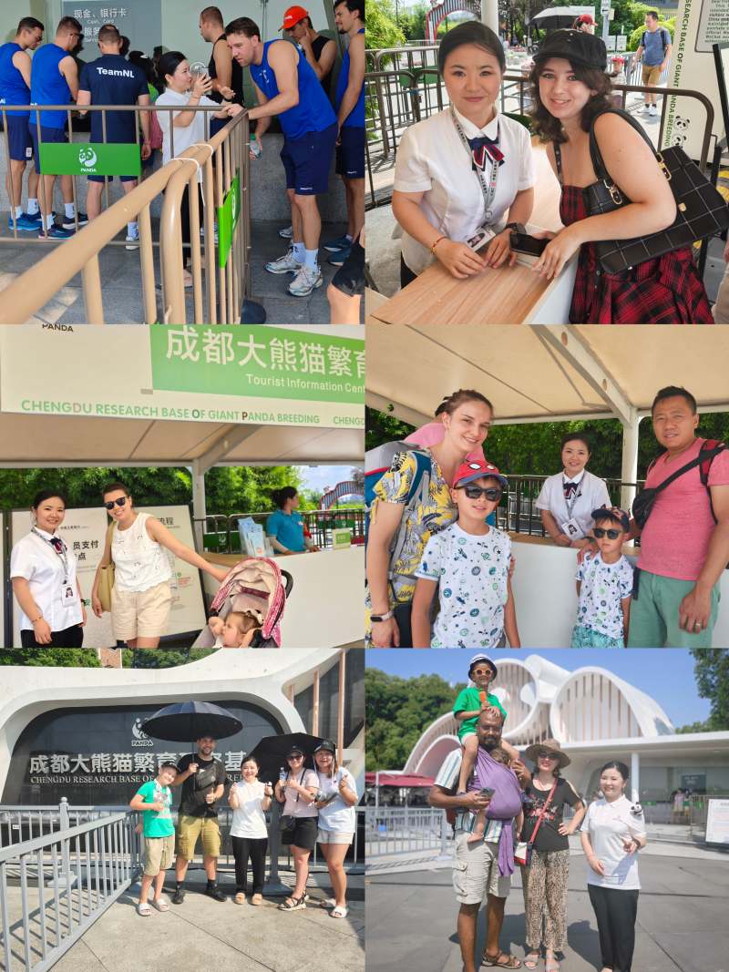 外籍游客為熊貓基地的工商銀行世運會志愿者點贊。盧靜供圖